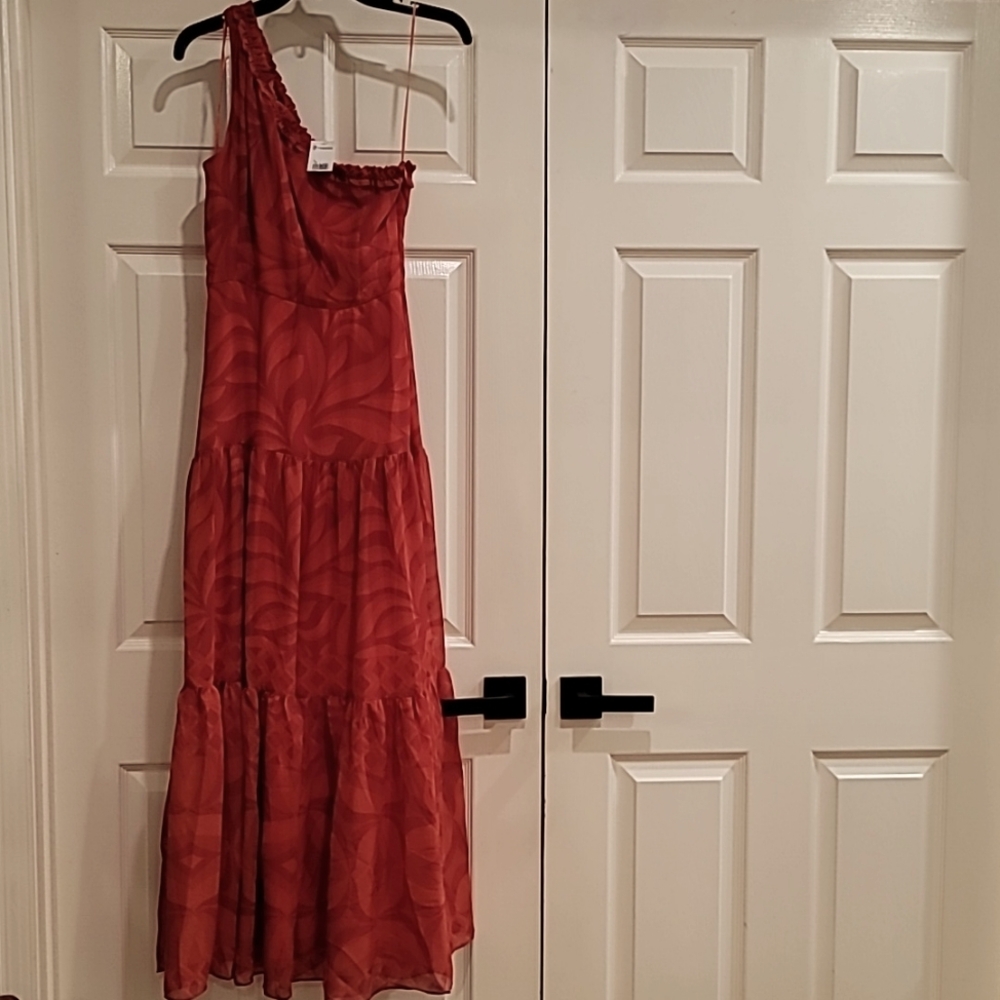 Versona Red Orange One Shoulder Maxi Dress Size 4
